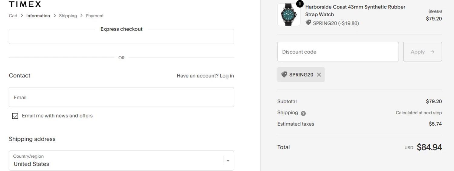 How to apply Timex coupon code